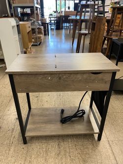 VASAGLE Side End Table Night Stand w/ Storage w/ USB Ports and Outlets - Greige / Black