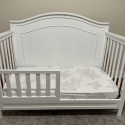 Greenguard Certified: White 4-in-1 Convertible Crib with Toddler Bed Conversion Kit, Full Bed Slats & Crib Mattress