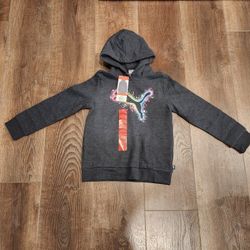 New with Tag PUMA hoodie Youth Girls' Splatter Pack Pullover, charcoal gray,  2 pockets 