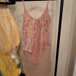 New Ladies Pink Glitter Dress  Size M