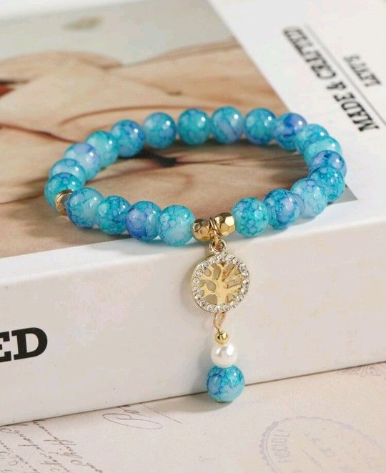 Rhinestone Decor Round Charm Beaded Bracelet Ladies Crystal Bead Bracelet Handmade Pulsera 