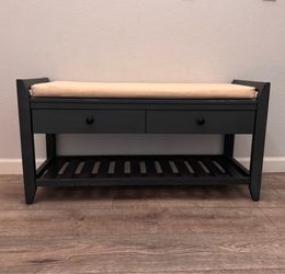 Blue Entryway Storage Bench with Shoe Rack