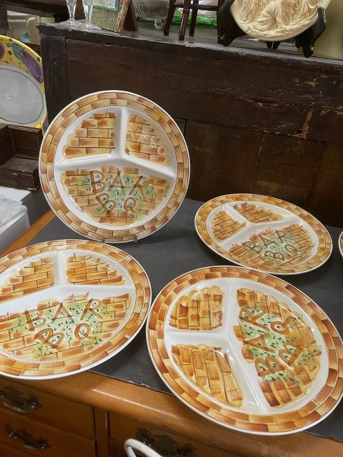 Vintage Mid Century Modern Divided Barbeque Plates Plate $10 Each