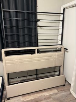 NEED A BUYER ASAP 🚚 Moving sale - Beige/Cream Queen Size bed frame - No Mattress