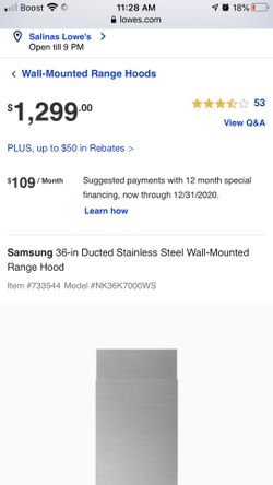 New Samsung hood 36”