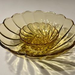 Amber Glass Bowls And Plate