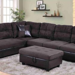 New Espresso Sectional With Ottoman 