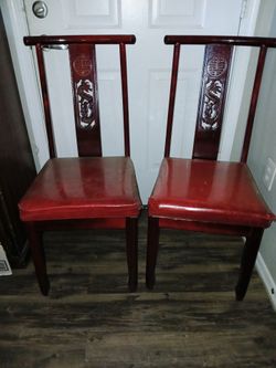 2 Dark Cherry Dragon Motif Chairs