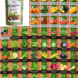 55 Heirloom Vegetable Seeds w/ Lettuce & Fruit Seeds for Planting | 27,500+ Non GMO Garden Seeds Variety Pack | Prepper Supplies | Survival Seed Gear 