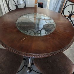 Round Dining Table Set w/ 4 Chairs – Glass Center, Wood & Metal