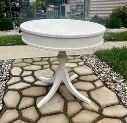 Pedestal round end table, coffee table, farmhouse includes two pull-out drawers
