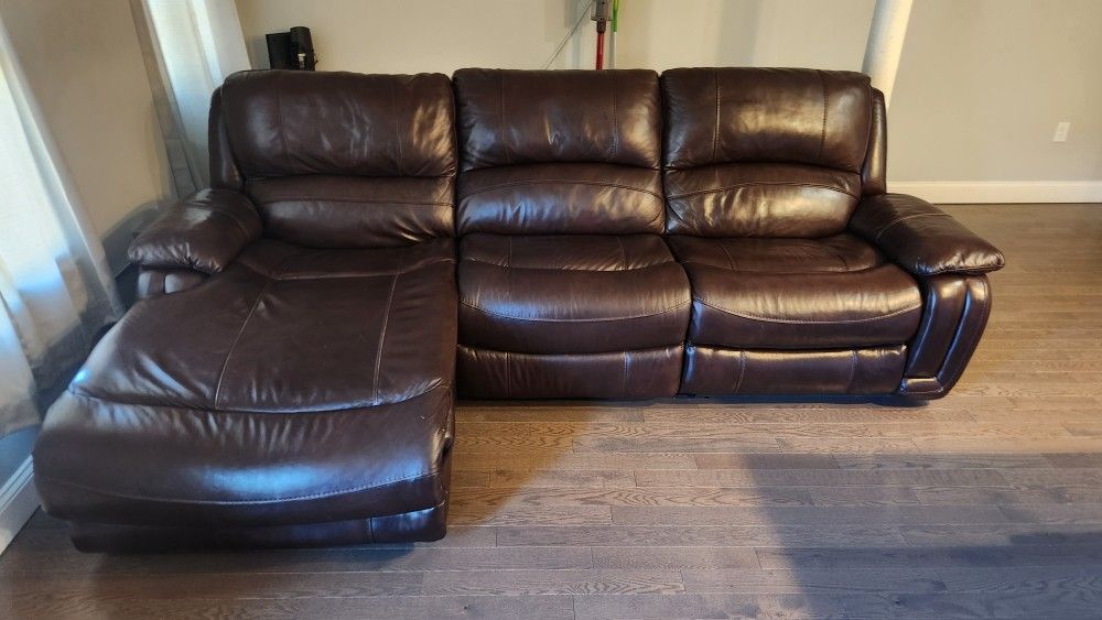 Brown Leather Reclining Couch w/ Chaise (Bob's Discount Furniture)
