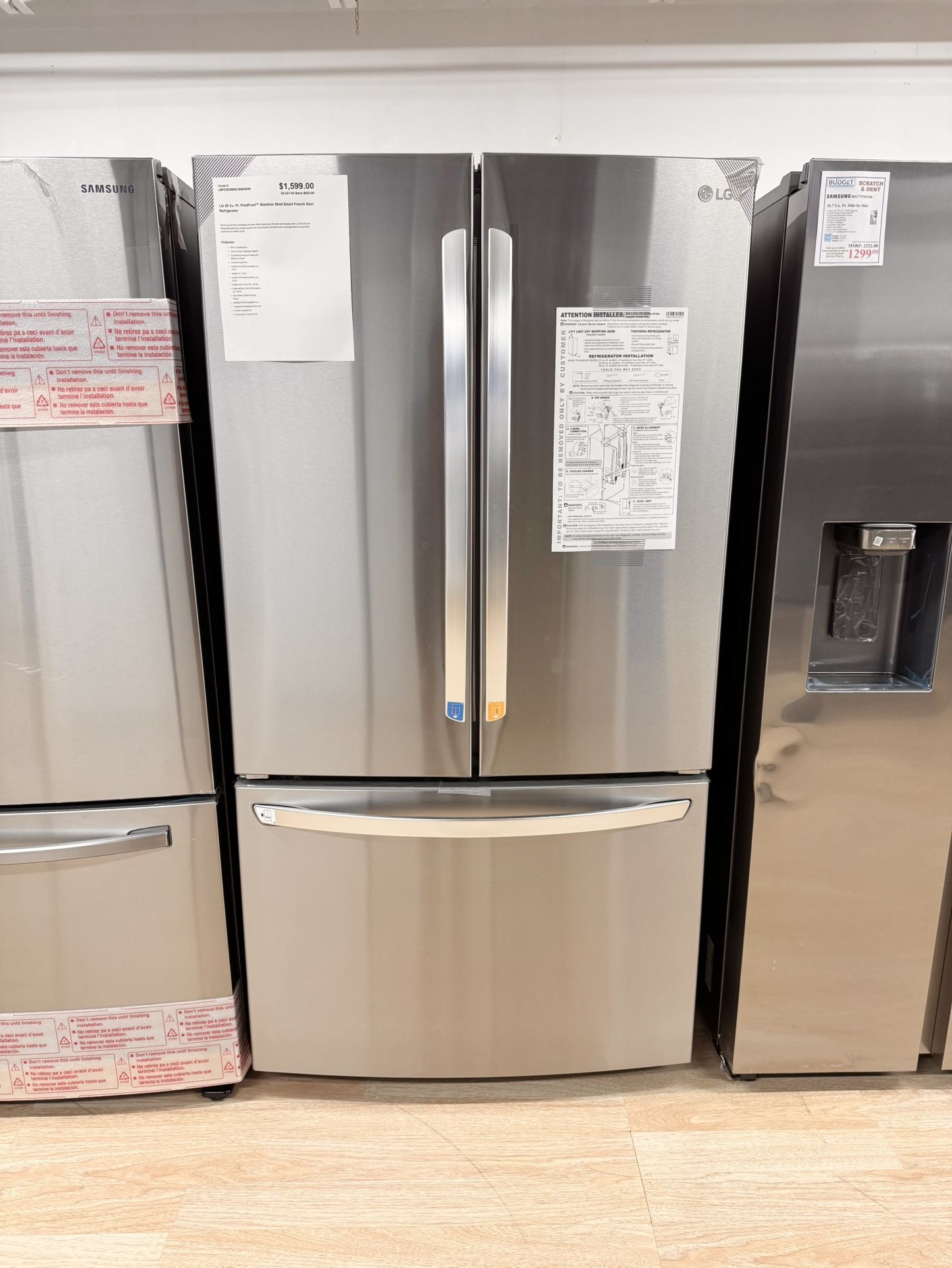 New LG 36 in. 29.0 Cu. Ft. PrintProof  Stainless Steel Smart French Door Refrigerator LRFCS29D6S