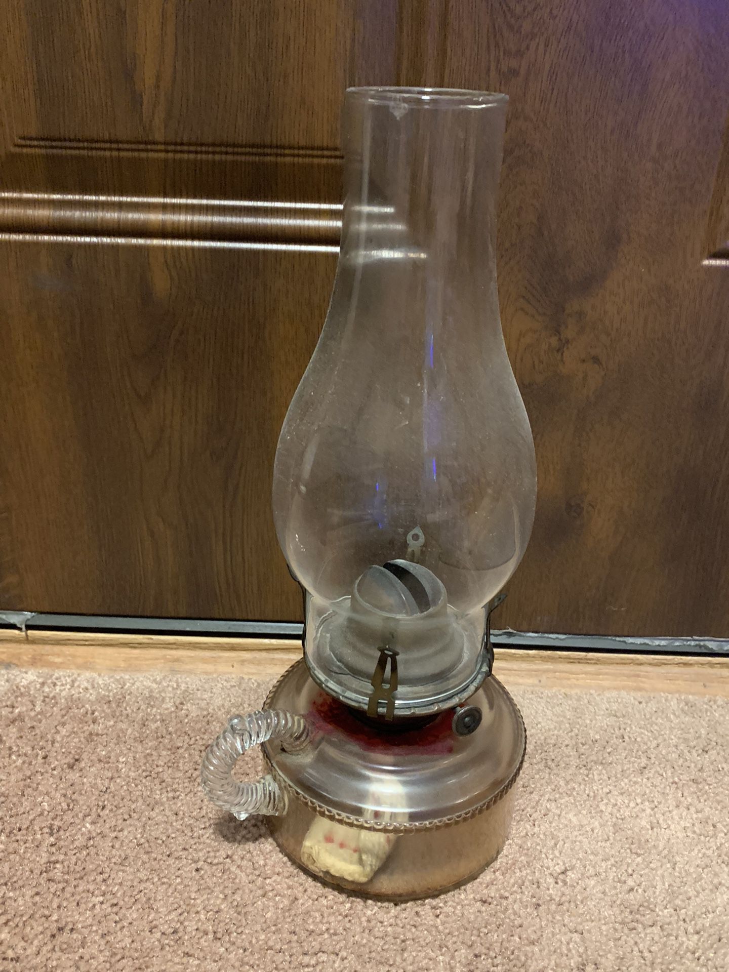 Antique Oil lamp Hurricane With Swirl Handle