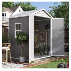 UDPATIO Outdoor Resin Storage Shed 6x4.5 FT, Plastic Garden Shed for Bike, Garbage Can, Tool, Outside Sheds with Lockable Door for Backyard, Patio, La