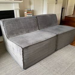 Grey Corduroy Modular Sofa Set - 2 Lounge Seats / Loveseat