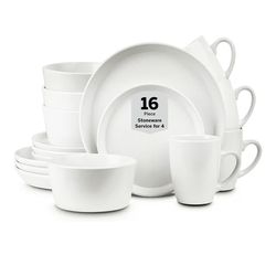 Stone Lain Albie Stoneware 16 Piece Modern Dinnerware Set, Plates and Bowls Sets, Service for 4