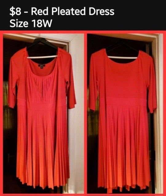 RED PLEATED DRESS Size 18W