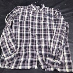 Harley Davidson Mechanic Shirt Short Sleeve Button Mens L Plaid Black
