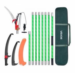Manual Pole Saw, 118-809.3 cm Extendable Pole Tree Pruner with Scissors, Sharp 65Mn Steel Blade, Lightweight Fiberglass Handle Pole, for High Branch T