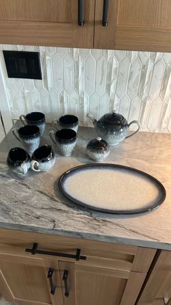 Denby Halo: Ceramic Tea Set with Serving Platter