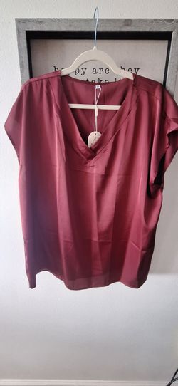 Satin V-Neck Short Sleeve Blouse