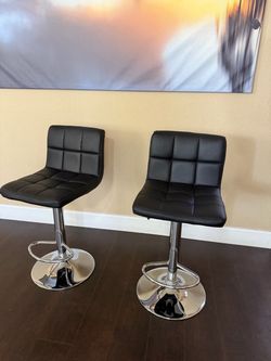 2 Black Leather Stools