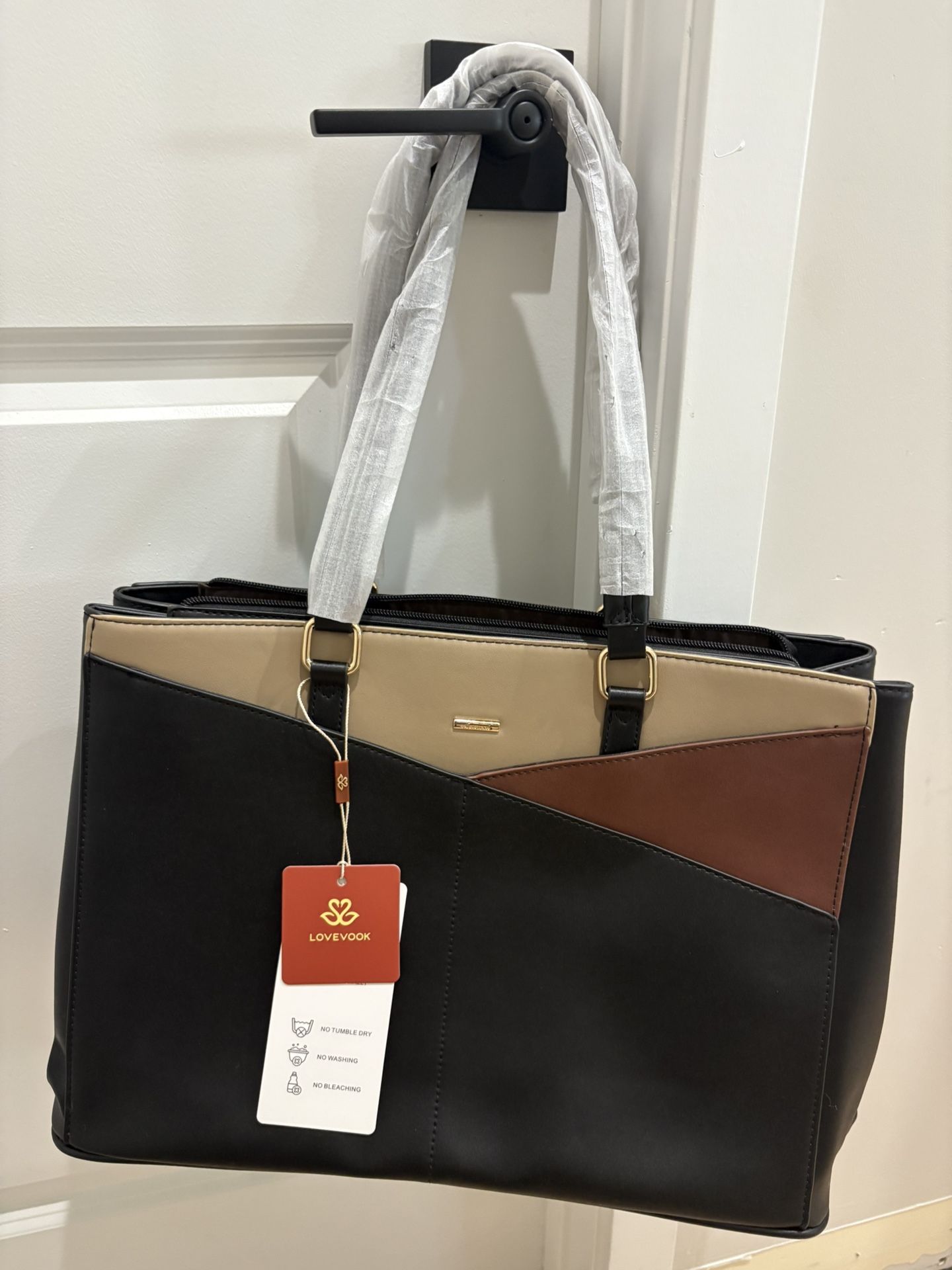 New LOVEVOOK Tote Bag, 15.6” Laptop Work Computer Shoulder Bag, Black/Coffee/Tan