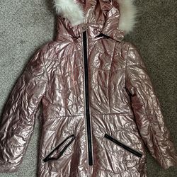 Women’s M Pink Winter Ski Suit Fur Collar Coat Waterproof Warm Jumpsuit Snowsuit