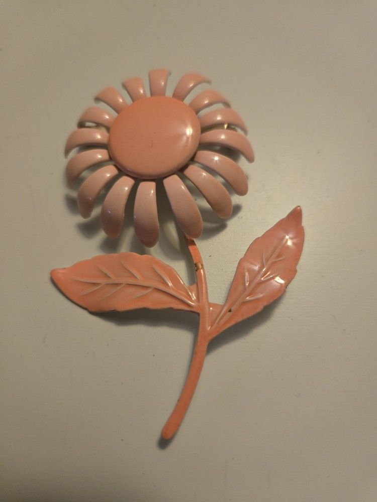 Vintage Costume Jewelry Metal Enameled Flower Brooch Pin