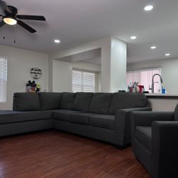Dark Grey Sectional & Chair Set
