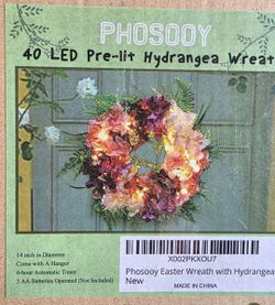Pre-lit hydrangea wreath 14"