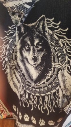 Wolf Native American Design Hooded Poncho