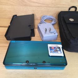 Nintendo 3DS Aqua Blue Teal With Charger And Case