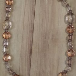 Beaded Necklace In Blush Tones, Stretchy String, No Clasp