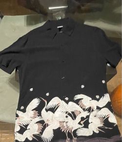 Express Black Button-Up Shirt with Crane Print medium