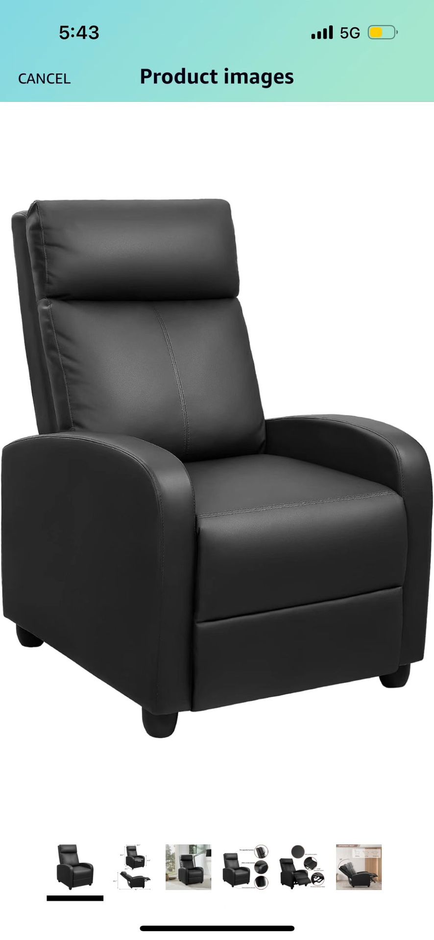 Recliner Chair Adjustable Home Theater Single Fabric Recliner Sofa Furniture with Thick Seat Cushion and Backrest Modern Living Room Recliners (Mid-Ce