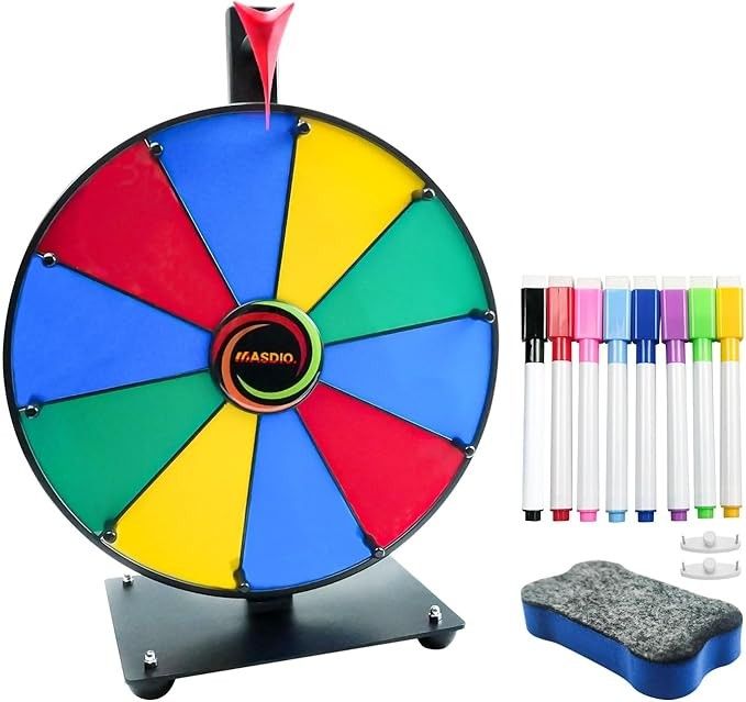 12 Inch 10 Slots Prize Wheel, Spinning Wheel with Dry Erase Marker and Eraser for Family Fun, Trade Exhibits, and Festive Carnivals