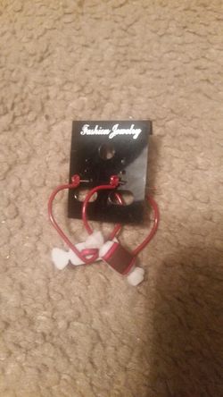 Burgendy hoop earrings with tootsie roll charm