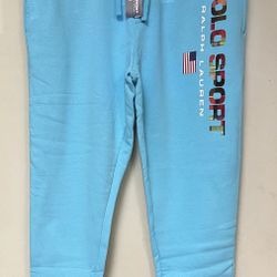 Brand New Polo Sport Ralph Lauren Men's Blue Madras Plaid Logo Fleece Jogger Pants XL