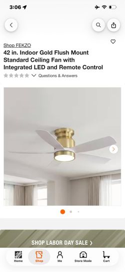 FEKZO 42 in. Gold Flush Mount Ceiling Fan with LED