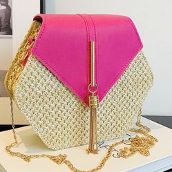 💝 Vintage Hexagon Woven Crossbody Bag (Hot Pink Color)💝