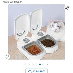 PeTnessGO Automatic 2 Meals Cat Feeder, Pet Feeder with Timer, Timed and Portion Control for Dry or Semi-Moist Food, Food Dispenser for Cat and Dog, 4