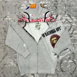 Pink & Gray BAPE Double Hoodie