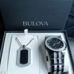 Men's Bulova Watch And Dog Tag Boxed Set