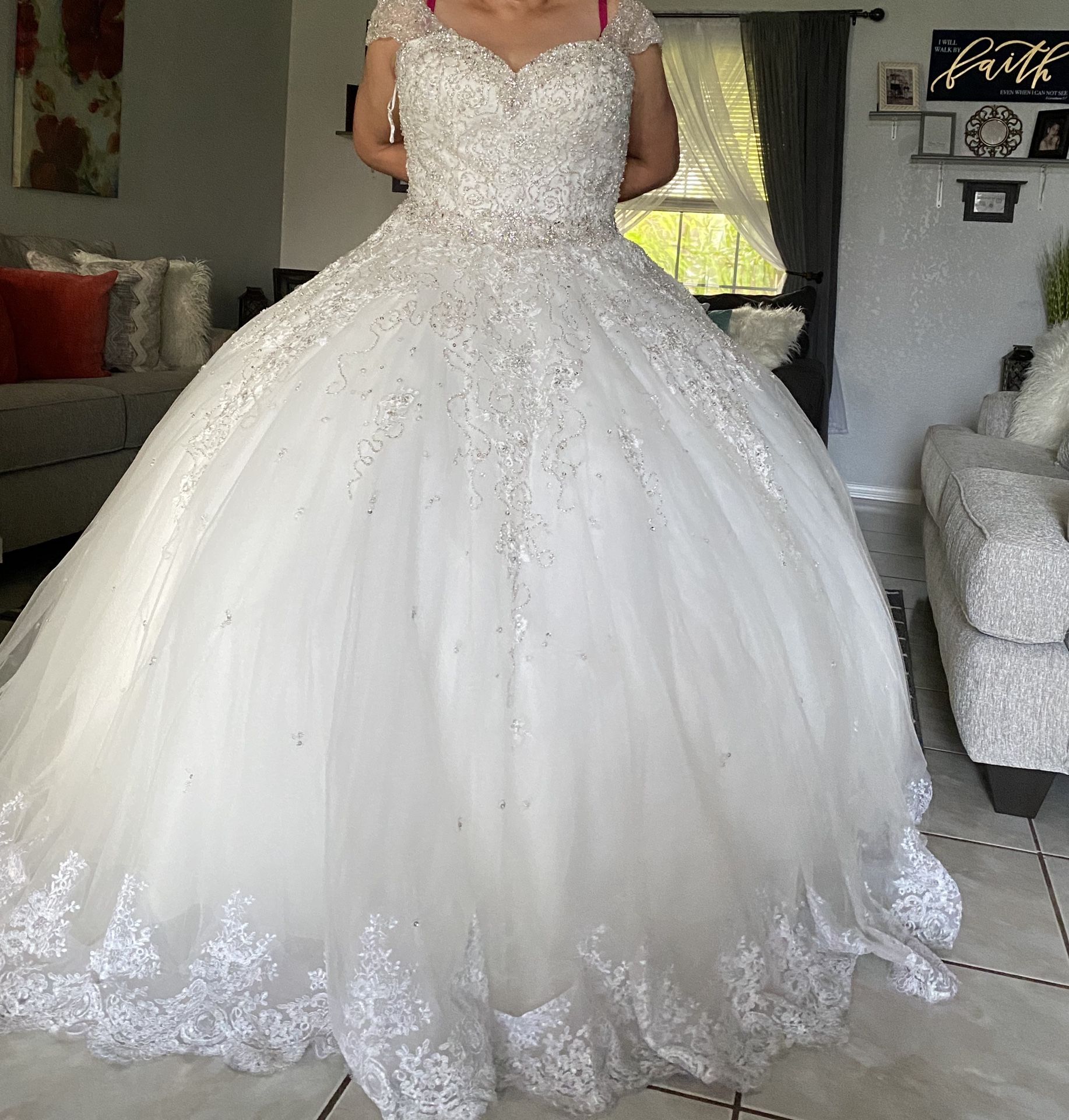 Wedding Dress, crown, and veil