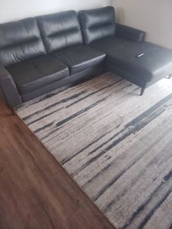 Black leather L shape furniture set