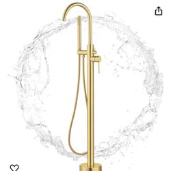 KALOG Single Handle Freestanding Tub Filler Floor Mount Bathtub Faucet With Handheld Shower (Brushed Gold-I)