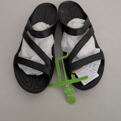 CROCS Iconic Comfort Swiftwater Strappy Slide Sandals Black Womens 9 Wide 