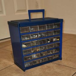 VINTAGE INDUSTRIAL STEEL METAL TOOL NAIL SCREW DRAWER ORGANIZER STORAGE CABINET BIN CARRYALL